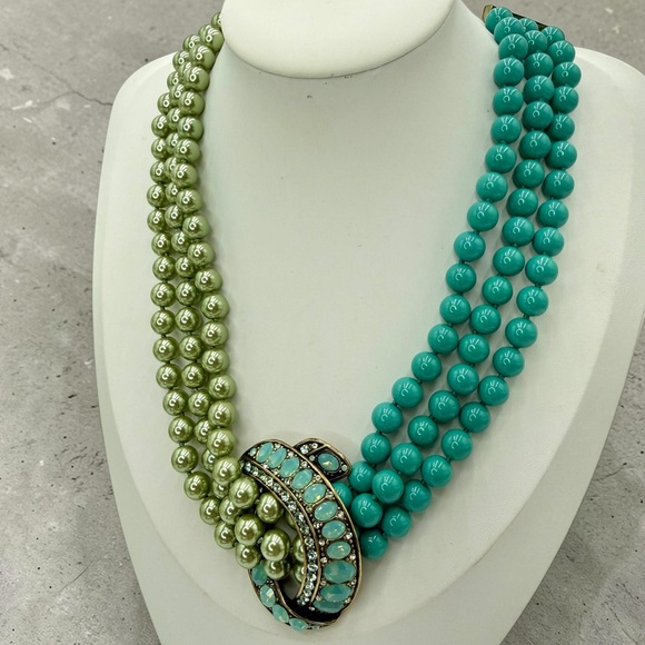 RARE Heidi Daus Retired Asymmetrical Pearl Turquoise Opal Necklace 14-18” Choker - Picture 11 of 17
